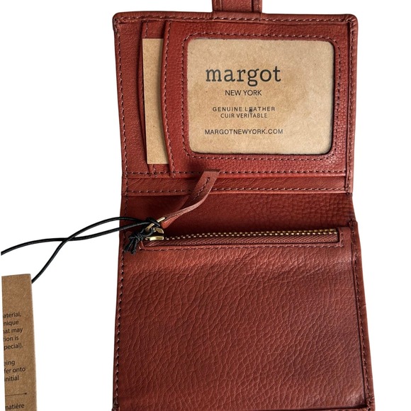 NWT Margot New York Lizzie SM Bifold Wallet Cognac Brown Leather 4.25"W x 3.75"H - Picture 9 of 12